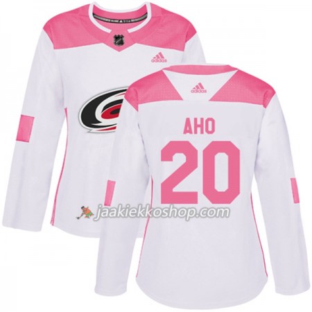 Nainen NHL Carolina Hurricanes Pelipaita Sebastian Aho 20 Adidas 2017-2018 Valkoinen Vaaleanpunainen Fashion Authentic